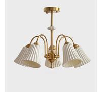 Vintage French Cream Pendant Light, Retro 5-Head White Ceramic Antique Lamp, Rustic Country Style Lighting, Elegant Home Decor, Farmhouse Chandelier