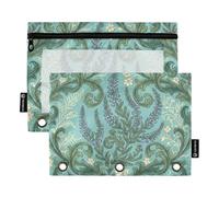 Vintage French Pattern Pen pouching with Clear Window Zipper Pencil case Clear Window & Grommets 3 Ringing Binder for Storing School Students Teacher Supplies Multicolored 2 PCS