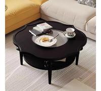 Vintage French Petal Coffee Table - Multi-Functional Glass Top Center Table with Rounded Edges & Sturdy Legs for Living Room Self-Assembly Elegant Black Finish