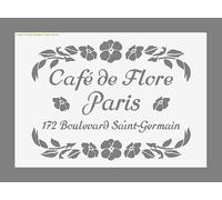 Vintage French Stencil | Cafe de Flores | Shabby Chic Paint Stencil Reusable, A5/A4/A3 Stencil Sizes 190 Micron (234) (190 Micron (A4 297mm x 210mm))