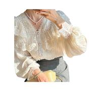Vintage French Women Shirts Lace Lolita Elegant Long Sleeve Flounce Blouse Office Lady Chic Female Tops
