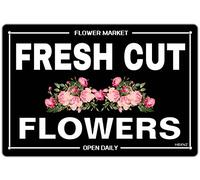 Vintage Fresh Cut Flowers Metal Sign Flower Market Sign for Garden Farmhouse Country Wall Plaque Wall Decor Tin Sign 12x8 inch