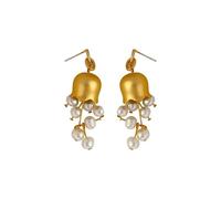 Vintage Freshwater Pearl Lily of the Valley Earrings Long Silver Needle Earrings for women(Golden)