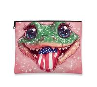 Vintage Frog Makeup Bag, Retro Cute Cosmetic Travel Pouch for Women, Portable Canvas Zipper Organizer, Summer Celebration Gift, Pink, 7x9 Inch, Frog