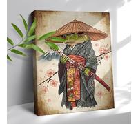 Vintage Frog Wall Art，Cute Funny Japanese Samurai Frogs Posters Prints，Japanese Poster Canvas Wall Art，Frog Artwork Painting Pictures Eclectic Animal Canvas Wall Decor 8x10 In
