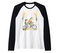 Vintage Frogs on Tandem Bike Whimsical Cycling Art Raglan Baseball Tee