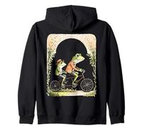 Vintage Frogs on Tandem Bike Whimsical Cycling Art Zip Hoodie