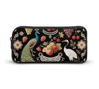 Vintage Fruit & Bird Print Pencil Case - Large Aesthetic Makeup Bag Multi-Purpose Pencil Pouch Cute Cosmetic Bag with Zipper Closure for Office, Home, Study & Travel