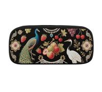 Vintage Fruit & Bird Print Pencil Case Waterproof Leather Pencil Pouch Multi-purpose Aesthetic Makeup Bag Cute Pen Bag Large Cosmetic Bag for Office Stationery, Travel