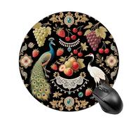 Vintage Fruit & Bird Print Round Mouse Pad 7.8 Inch, Portable Gaming Mouse Mat with Non-Slip Rubber Base & Smooth Surface, Waterproof Mousepad for PC, Laptop, Computer, Office, Home