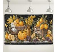 Vintage Fruit Harvest Backdrop, Rustic Autumn Decor for Fall Parties, Lemon and Pumpkin Photography Background for Thanksgiving and Seasonal Events 71x43 Inch