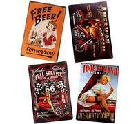 Vintage Full Service Pin Up Signs Motorcycle Garage Tin Poster Route 66 Wall Art (G)
