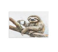 Vintage Fun Sloth Canvas Wall Art, Watercolor Branch Animal Coffee Picture Painting on Canvas, Print Poster Decoration Artwork for Home Living Room Bedroom Wall Decor Unframe 16x24inch(40x60cm)