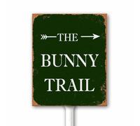 Vintage Funny Easter Bunny Trail Decorations Rustic Rabbit Spring Home Oudoor Decor Bunny Yard Sign With Stake 20x30 CM Happy Easter Lawn Garden Aluminum Plaque Rustproof Easy Install
