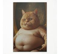 Vintage Funny Fat Cat Wall Art - Whimsical Canvas Poster, Quirky Pet Portrait Print, Unique Animal Decor, Pet Lover Gift, Painting for Living Room 8x12in Unframed
