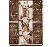 Vintage Funny Goat Bathroom Rules Farm Animals Aluminum Tin Sign Metal Wall Art Decorations Iron Painting for Indoor Outdoor Home Decor Room Door Accessories Poster Housewarming Gifts 5.5"x8"