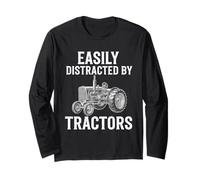 Vintage Funny Graphic Boys Men Easily Distracted by Tractors Long Sleeve T-Shirt