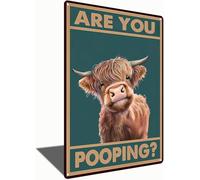 Vintage Funny Highland Cow Are You Pooping Tin Sign for Bathroom Toilet Wall Decor 8 X 12 Inch