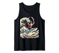Vintage Funny Pirate Cat Riding a Shark Japanese Wave Art Tank Top
