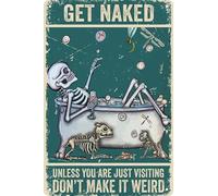 Vintage Funny Skull Bathroom Metal Sign,Retro Gothic Skull Toilet Tin Sign,Skeleton Lover Gifts for Bar Club Living Room Bedroom Bathroom Washroom Home 8 x 12 Inches (Get Naked-03)