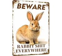 Vintage Funny Tin Sign Beware Rabbit Everywhere Rabbit Rural Home Decor Outdoor Indoor Wall Retro Vintage Mural farm decor 8x12 Inch