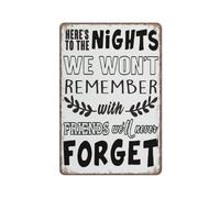 Vintage Funny Tin Signs Camping Sign Rustic Here's to The Nights We Won't Remember Sign Poster Wall Art for Kitchen Garden Bathroom Farm Home Coffee Decor 12x8 inch