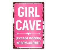 Vintage Funny Tin Signs Girl Room Decor No Boys Allowed Sign for Girls Girls Only Room Wall Decor for Dorm Bedroom Door No Boys Allowed Except Daddy 12x8 inch