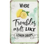 Vintage Funny Tin Signs Lemon Fruit Where Troubles Melt Like Lemon Drops Funny Vintage Tin Sign Wall Decor Vintage Design Home Bedroom Wall Decor Gift 8x6 Inches