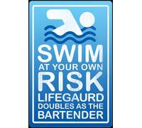 Vintage Funny Tin Signs Lifeguard Swimming Risk Bartender Warning Happy Hour es 12x8 inch