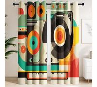 Vintage, Future Blackout Curtains - Suitable for Adults Window Drapes, Gramophone, Vinyl Records, Music Thermal Insulated Window Curtains