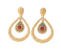 Vintage Gala Teardrop Earrings, Red Blue Crystal Hollow Drops, Royal Statement Stud Earrings for Women