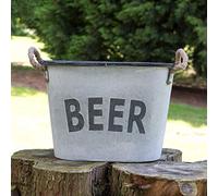 Vintage Galvanised Metal Beer Bucket with Rope Handles