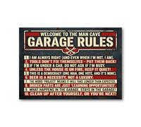 Vintage Garage Rules Aluminium Plaque Metal Sign for Man Cave Workshop Home Bar or Shed Door Humorous Retro Typography Distressed Industrial Tool Motif