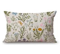 Vintage Garden Plants with Herbs Flowers Botanical Cotton Linen Decorative Throw Pillow Case Cushion Cover Pillowcase for Couch Sofa Bed,12 X 20 Inches