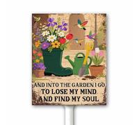 Vintage Garden Sign - Into The Garden I Go To Lose My Mind - Inspirational Gardening Gift for Women & Plant Lovers, 20x30 CM Sturdy Aluminum Plalque With Stake, Rust Free Fade Resistant