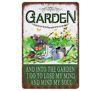Vintage Garden Tin Signs - Retro Backyard Wall Decor Metal Gift for Gardening Lovers - and into the i go to lose my mind find soul 12x16 Inch