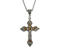 Vintage Gemstones Cross Necklace Light Luxury Women Clavicle Chain Punk Gothic Choker For Women Girls Religious Jewelry Trendy Necklace