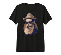 Vintage Gentleman Portrait Bearded Man Fedora Pipe Premium T-Shirt