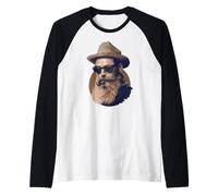 Vintage Gentleman Portrait Bearded Man Fedora Pipe Raglan Baseball Tee