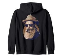 Vintage Gentleman Portrait Bearded Man Fedora Pipe Zip Hoodie