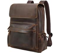 Vintage Genuine Leather 15.6 Inch Laptop Backpack for Men Casual Travel Rucksack Work Bag Daypack Brown, Brown(updated), 15.6", Flap