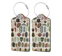 Vintage Geology Gemstone Crystal Minerals,Luggage Tags Pu Leather Name Tag Travel Suitcase Identifier ID Tags Durable Luggage Label 2 pcs