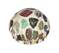Vintage Geology Gemstone Crystal Minerals,Shower Cap Nightcap Double Layer Waterproof Elastic Bath Cap Reusable Hair Cap