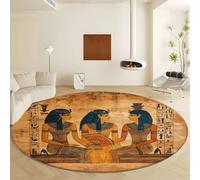 Vintage Geometric Architecture Statue Round Area Rug Diameter 160 cm, Yellow Print Soft Non Slip Rugs - Washable Short Pile Carpet Non Shedding Indoor Carpet for Living Room Bedroom Decor