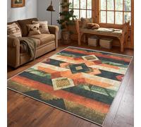 Vintage Geometric Rug, 200 x 200 cm, Tribal Ethnic Boho Rugs for Living Room Bedroom, Rustic Southwestern Carpet, Aztec Home Decor, Washable Non Slip Low Pile Largel Area Rugs A3703