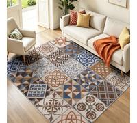 Vintage Geometric Rug Living Room Non Slip Area Rug 40 x 60 cm Multicolor | Soft Washable Rugs, Classic Deco Tiles, Non Shedding Carpet for Teens Boys Girls Bedroom, Nursery, Office