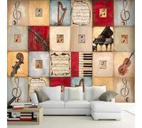 Vintage Geometric Woodgrain Music Piano Sheet Music 3D Wallpaper Easy Install Feature Office Living Room Sofa Bedroom TV Background Wall Decoration-350cm×256cm