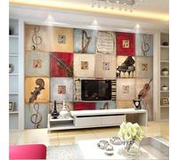Vintage Geometric Woodgrain Music Piano Sheet Music 3D Wallpaper Luxury Silk Study Dining Feature Sofa Grey Bedroom Living Room Tv Decorative Wall-300cm×210cm