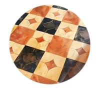 Vintage Geometry Tiles Round Rugs - Square Red Yellow and Black Pattern Low Pile Soft Washable Area Rug for Bathroom Dining Room Hallway 120cm
