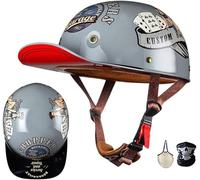 Vintage German Motorcycle Half Helmet, DOT/ECE Approved Open-Face Motorbike Helmets, Retro Half Shell Helmet with Adjustable Quick Release Buckle for Adults Men Women S-XXL 15,L